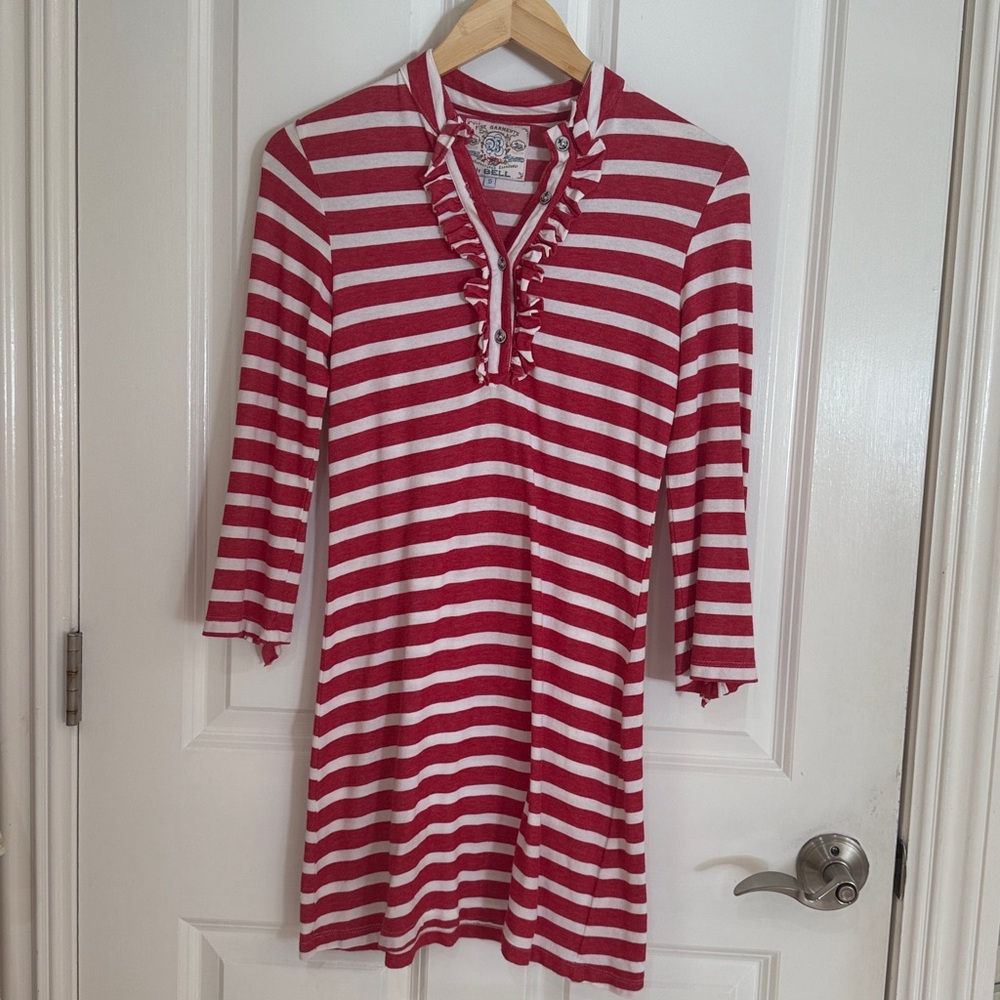 Red and White Striped Ruffle Dress